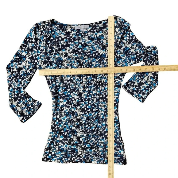 Classiques Entier Vintage Y2K Blue Black White Gathers Stretch Silk Top Blouse S - Picture 9 of 16